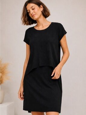 COS Minimalist Black Layered Shift Dress Modern Capsule Wardrobe Small